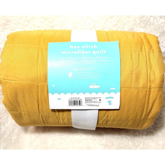 Twin Size Box Stitch Microfiber Kids' Quilt Yellow - Pillowfort - Picture 5 of 6